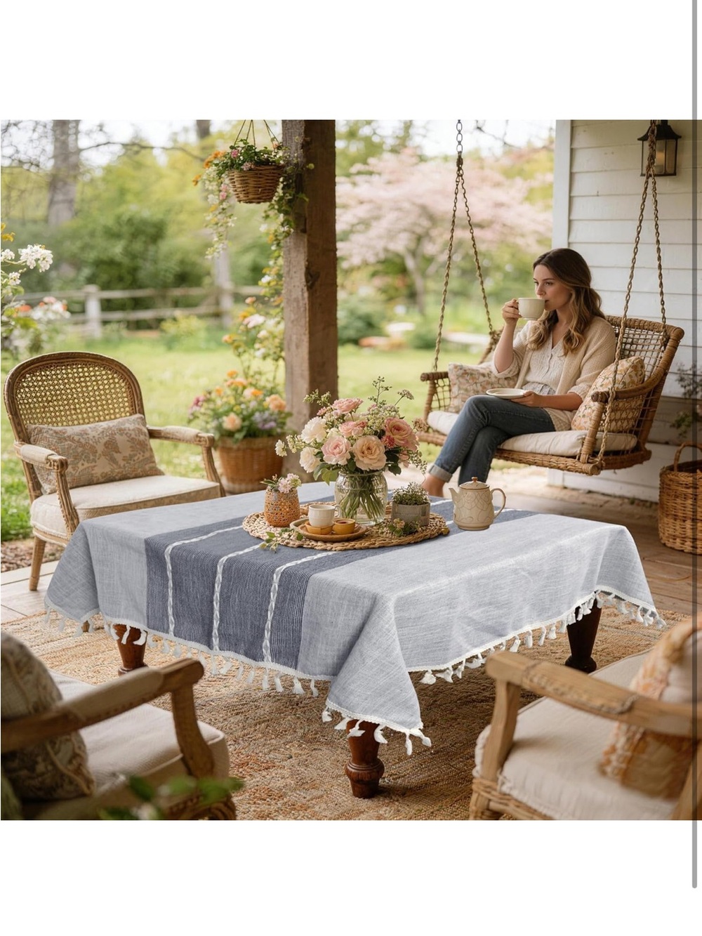 NEW Gray 36” Square Tablecloth, Rustic Farmhouse Grey - Picture 8 of 8
